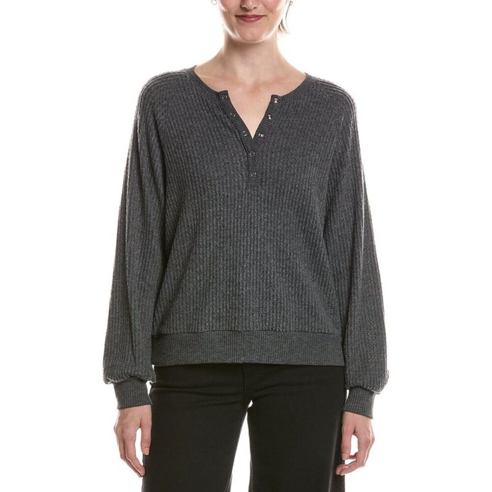 Michael Stars Womens Eira Henley Raglan, Grey
